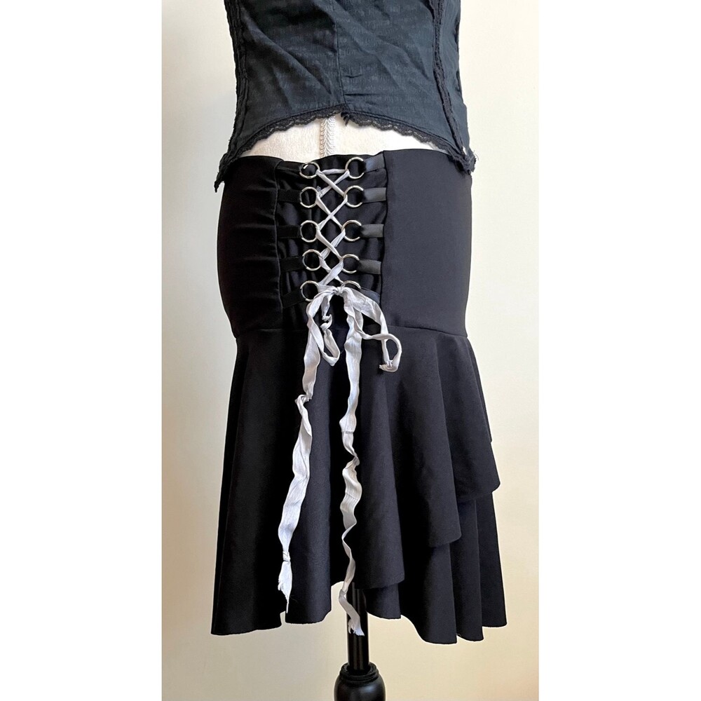 Vintage Y2K Super Low Fat Black Corset Sides Skirt SZ L